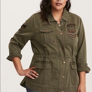 TORRID OLIVE GREEN UTILITY PATCH JACKET